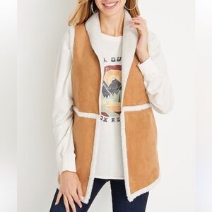 Maurices Brown Faux Suede Sherpa Trim Vest SMALL New!